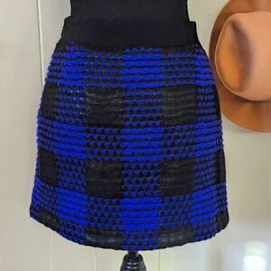 Milly of New York Mixed Media Plaid Wool Mini Skirt 4 Dark Feminine Rock Moody